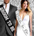 Bride Silver Diamond White & Groom Sporty Black Sash Set