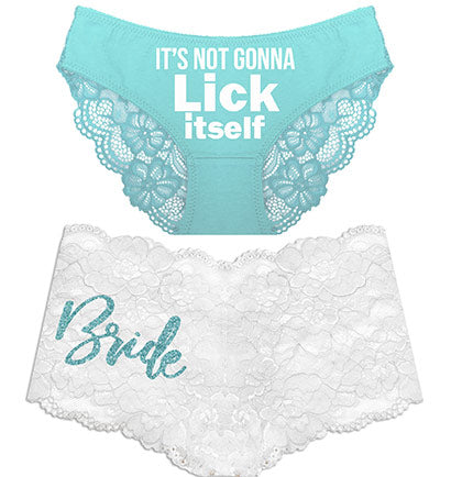 Aqua Bride White Boyshort & White Lick Itself Aqua Bikini Panty - Set of 2