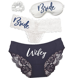 Adorable 'something blue' bridal panties with white lace ruffle at
