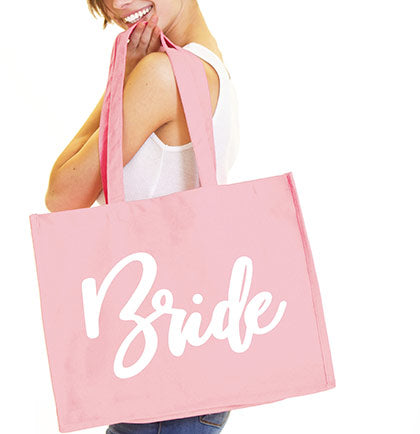 White Glam Bridal Party Large Canvas Blush Tote