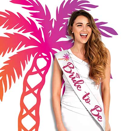 Ombre Palm Tree Bride to Be White Sash