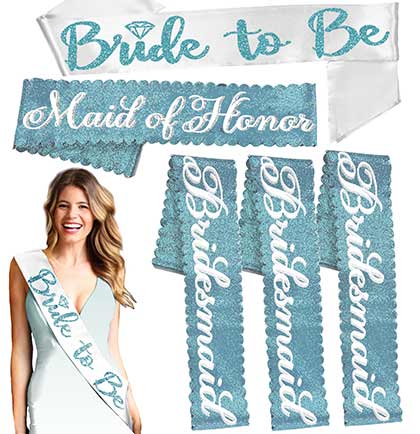 Bridal Party Light Aqua Blue Sashes - Set of 5