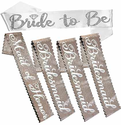 Bridal Party Silver & Rose Sashes - Set of 5