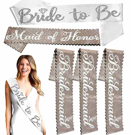 Bridal Party Silver & Rose Sashes - Set of 5