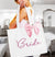 Bride Script Pink White Tote with Blush Bow