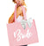 White Glam Bridal Party Large Canvas Blush Tote with White Bow