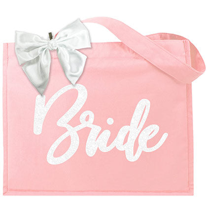 White Glam Bridal Party Large Canvas Blush Tote