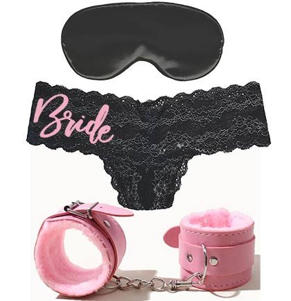 Pink Glam Bride Black Thong Set, Lingerie Shower Gift