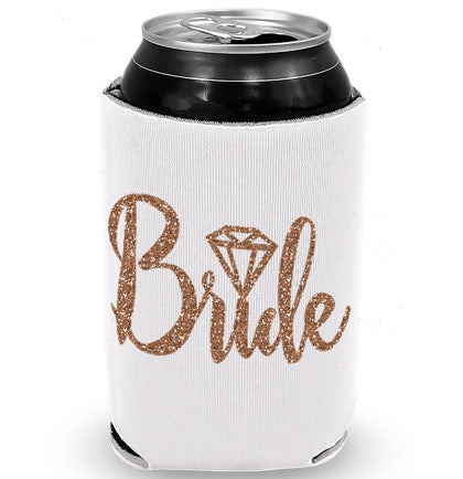 Bride w/Diamond Silver Glitter Bottle Cooler, Bachelorette Koozie