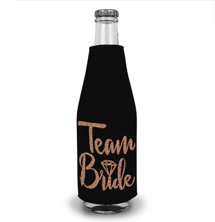 Team Bride Diamond Rose Gold Glitter Bottle Cooler