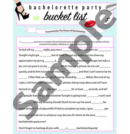 Bachelorette Party Fill in the Blank Bucket List Game Download