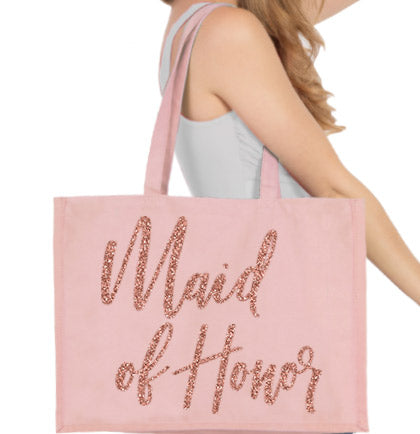 Maid of Honor Rose Gold Glam Large Canvas Tote Bridal Party Totes Bags The House of Bachelorette