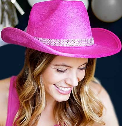 Cowgirl Hat W/ Lights Veil for Bachelorette Party Pink and 