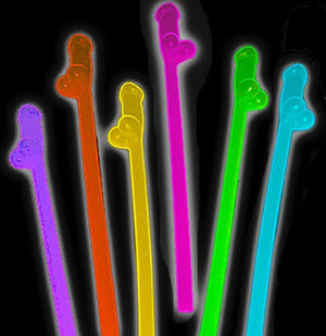 Glow in the Dark Penis Straws - Asst. Colors Pack of 8