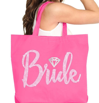 Bride w/Diamond Rhinestone Large Canvas Tote | Bridal Bags | The House ...