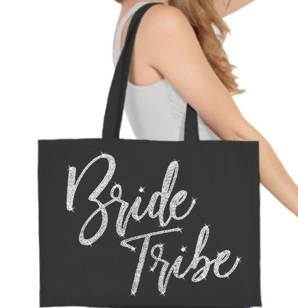 Bride Tribe Glam Rhinestone Large Canvas Tote, Bridal Tote Bag