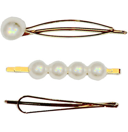 Pearl & Gold Hair Clips - Set of 3