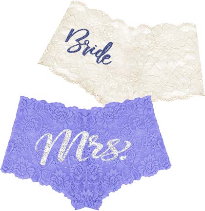 Something Blue Bridal Lingerie Boyshort Set with Mrs. and Ring