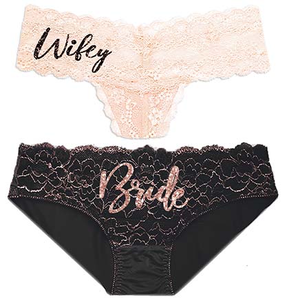 Classy Bride Wedding Underwear Bedazzled Bridal Lingerie for Women - Black  Wifey Stretch Lace Thong : Clothing, Shoes & Jewelry 