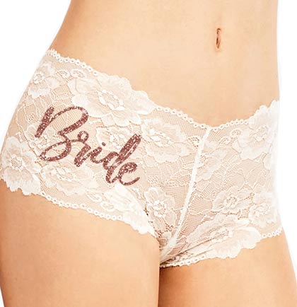 Rose Gold Glam Bride Lace Stretch Thong, Wedding Day Panties