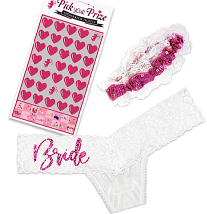 Hot Pink Glam Bride White Stretch Lace Thong & Garter Set