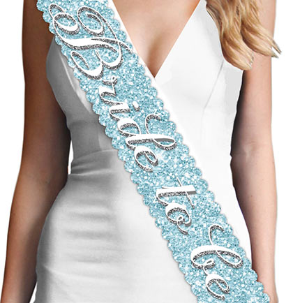 Bride to Be Ice Blue Scalloped Edge Sash, Bachelorette Sashes